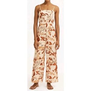 Chelsea28 Linen Tropical Wide-Leg Jumpsuit Neutral Minimalist Vacation Resort